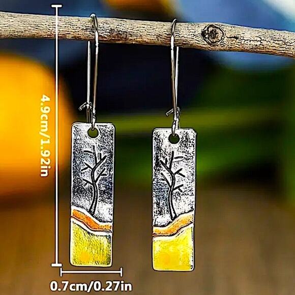 Dazzling Gold Silver Color Metal Geometry Square Leaf Dangle Earrings for Women - Picture 5 of 10